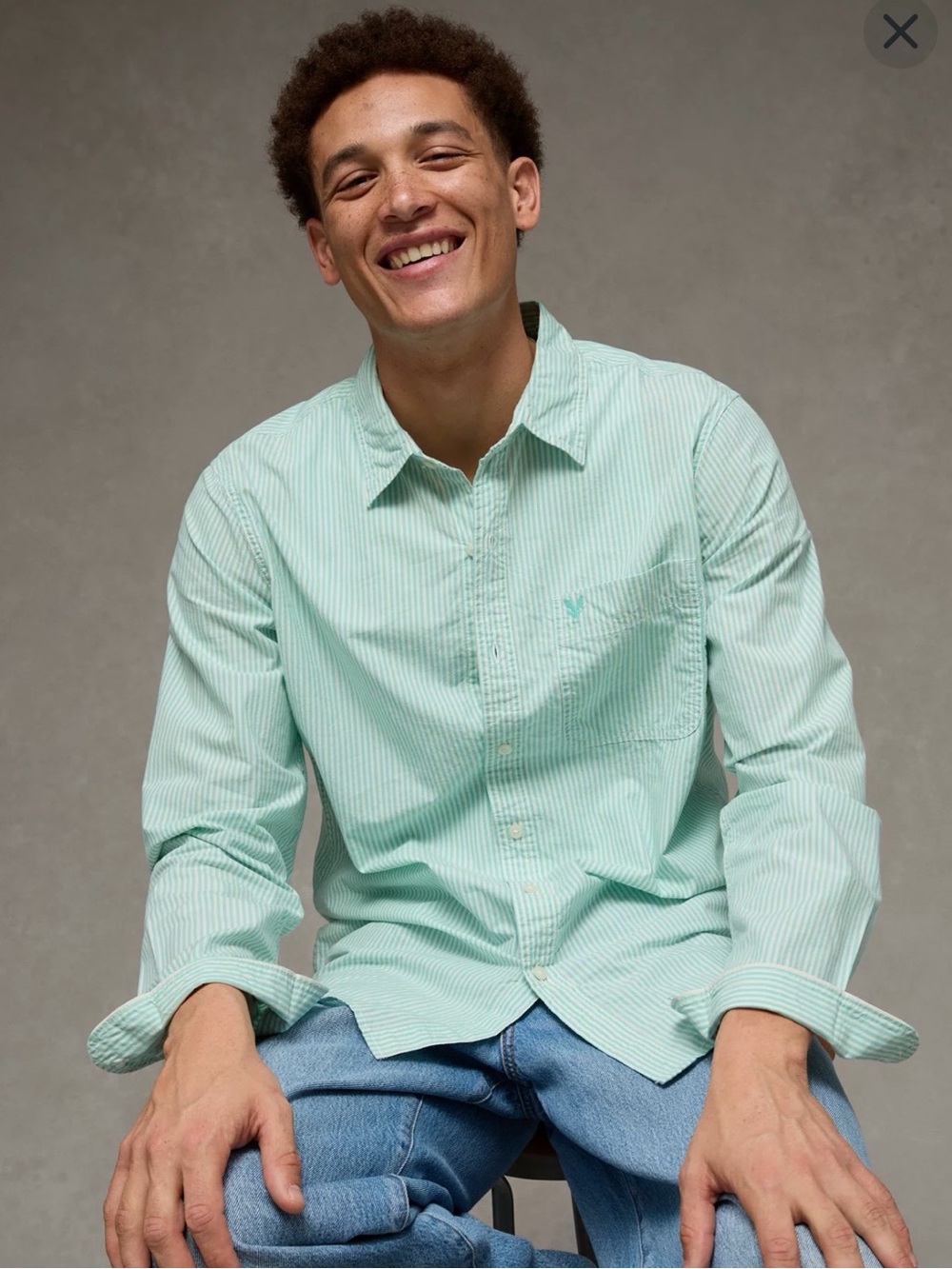 AE Seriously Soft Classic Fit Poplin Button-Up Shirt Light Mint Green